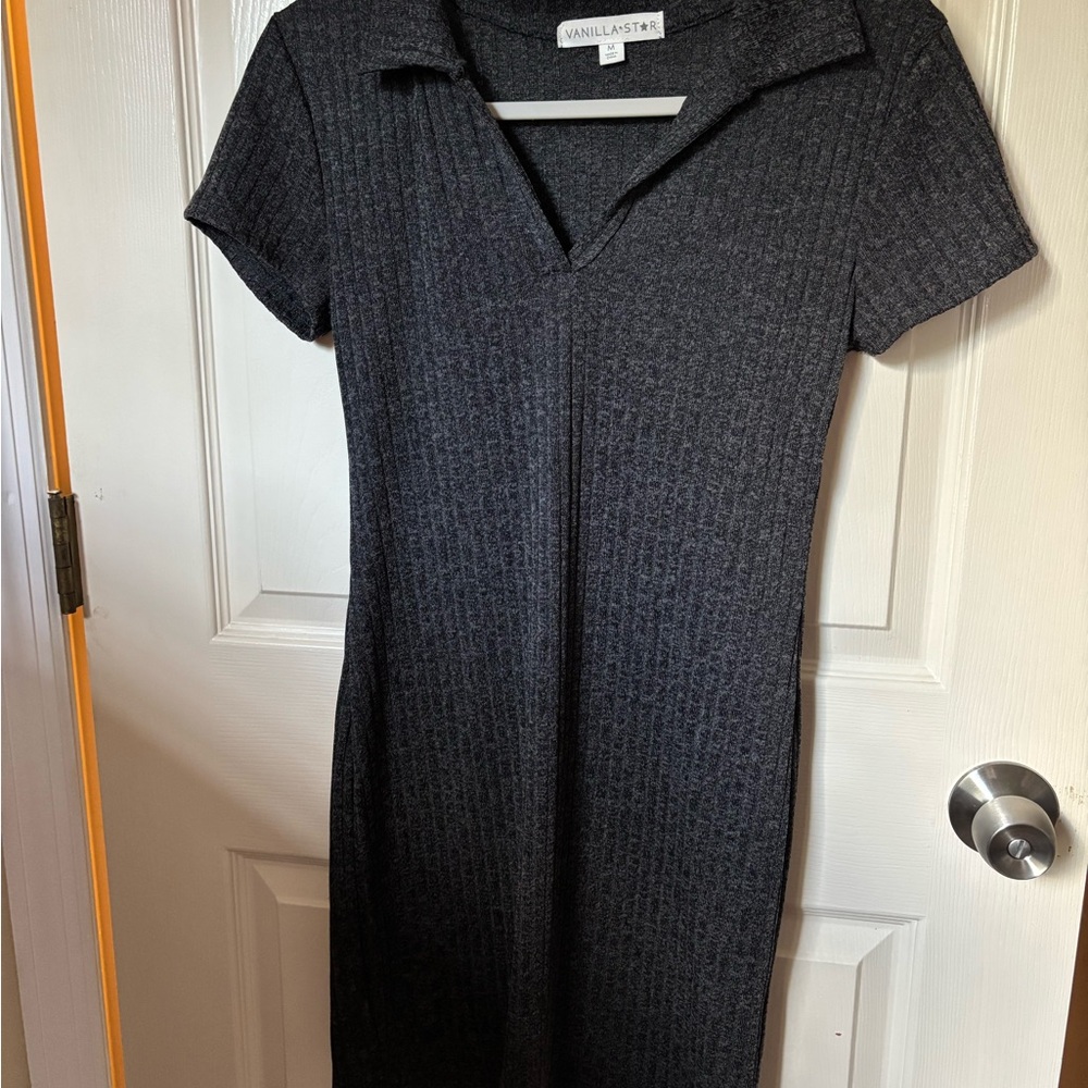 Vanilla Star Charcoal Ribbed Mini Dress
